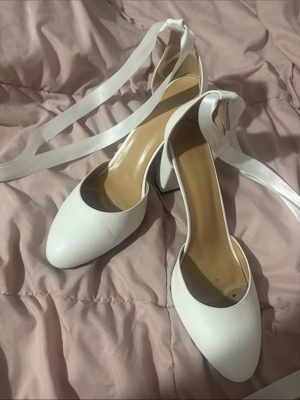 White Ankle Tie Women’s Pumps